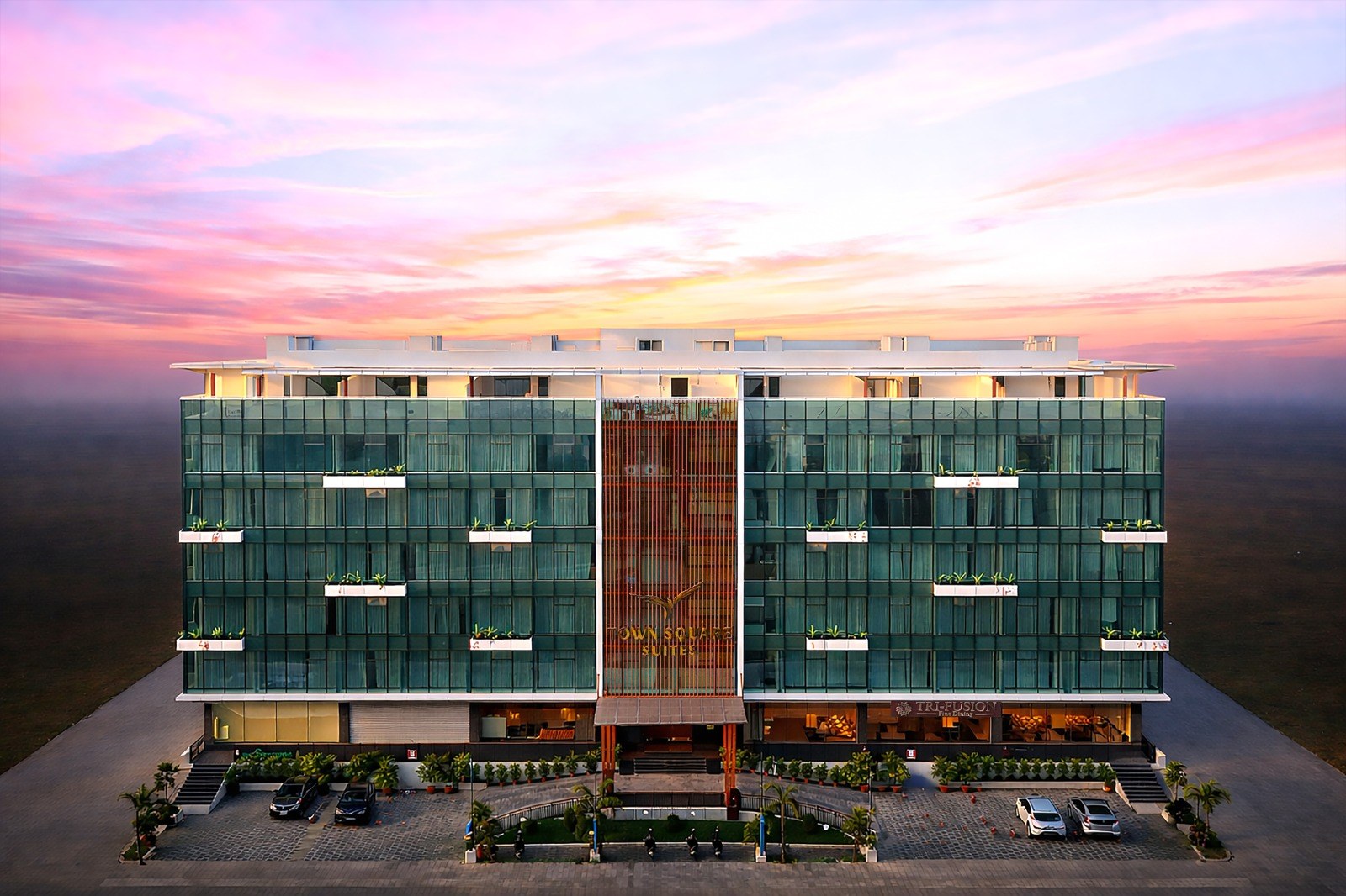 Town Square Suites, a 4-star hotel at Shamshabad, at dusk